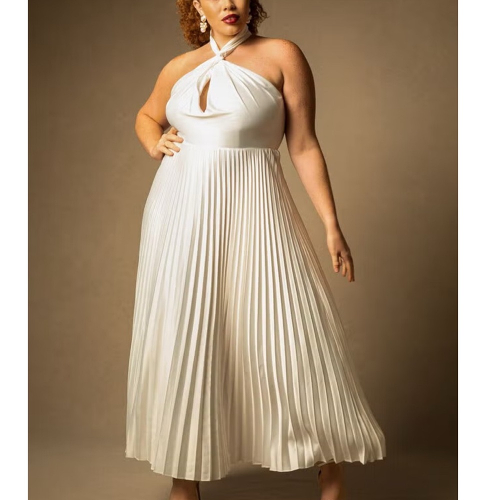 Eloquii White Pleated Halter Sundress